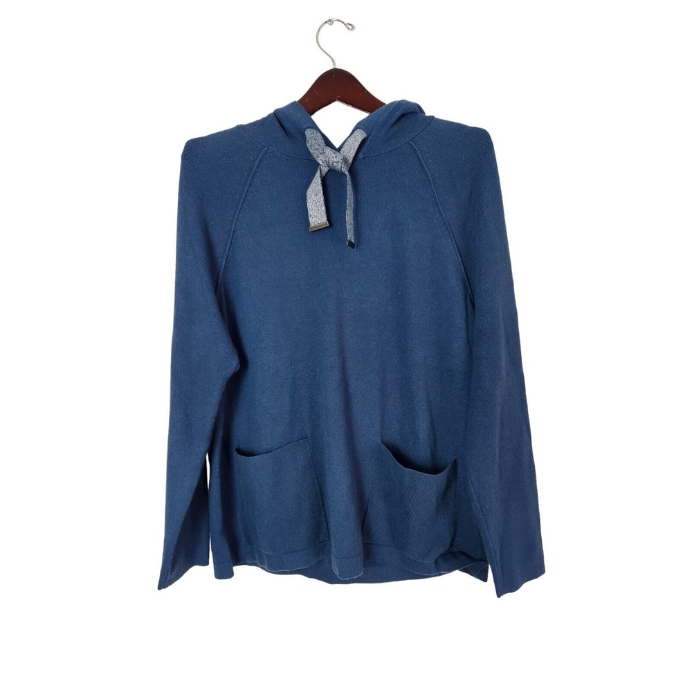 Soft Surroundings Women Blue Rayon Blend Long Sleeve Pullover‎ Hoodie Sweatshirt
